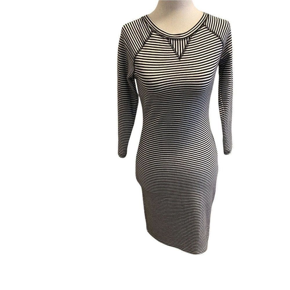 PHILOSOPHY 3/4 Sleeve White Black Stripe Dress Bodycon Style Size XSmall